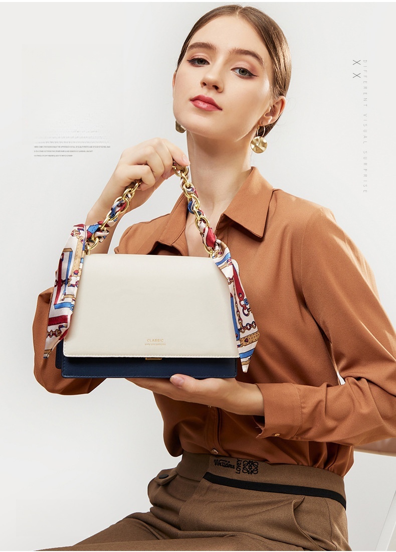 Womens Classic Chain Strap Crossbody Small Square Handbag with Contrast Color